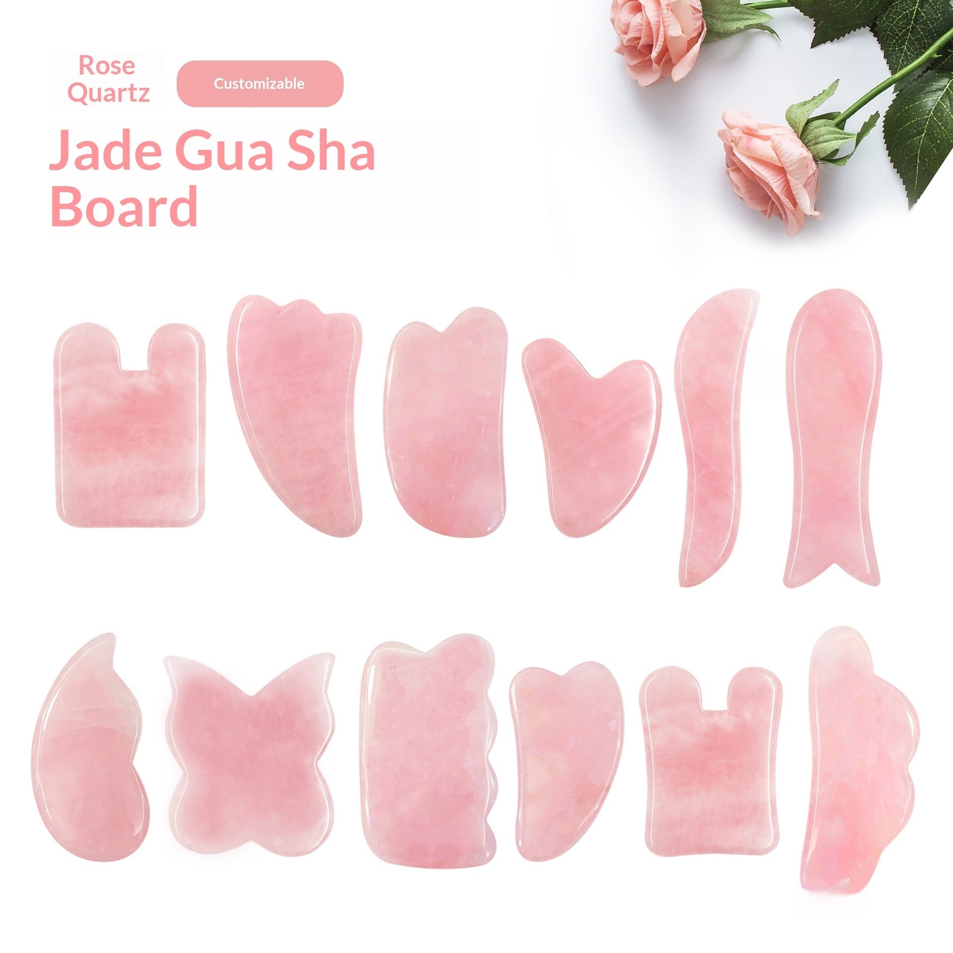 Massaggiatore Gua Sha Célyne in giada e quarzo rosa per viso e schiena