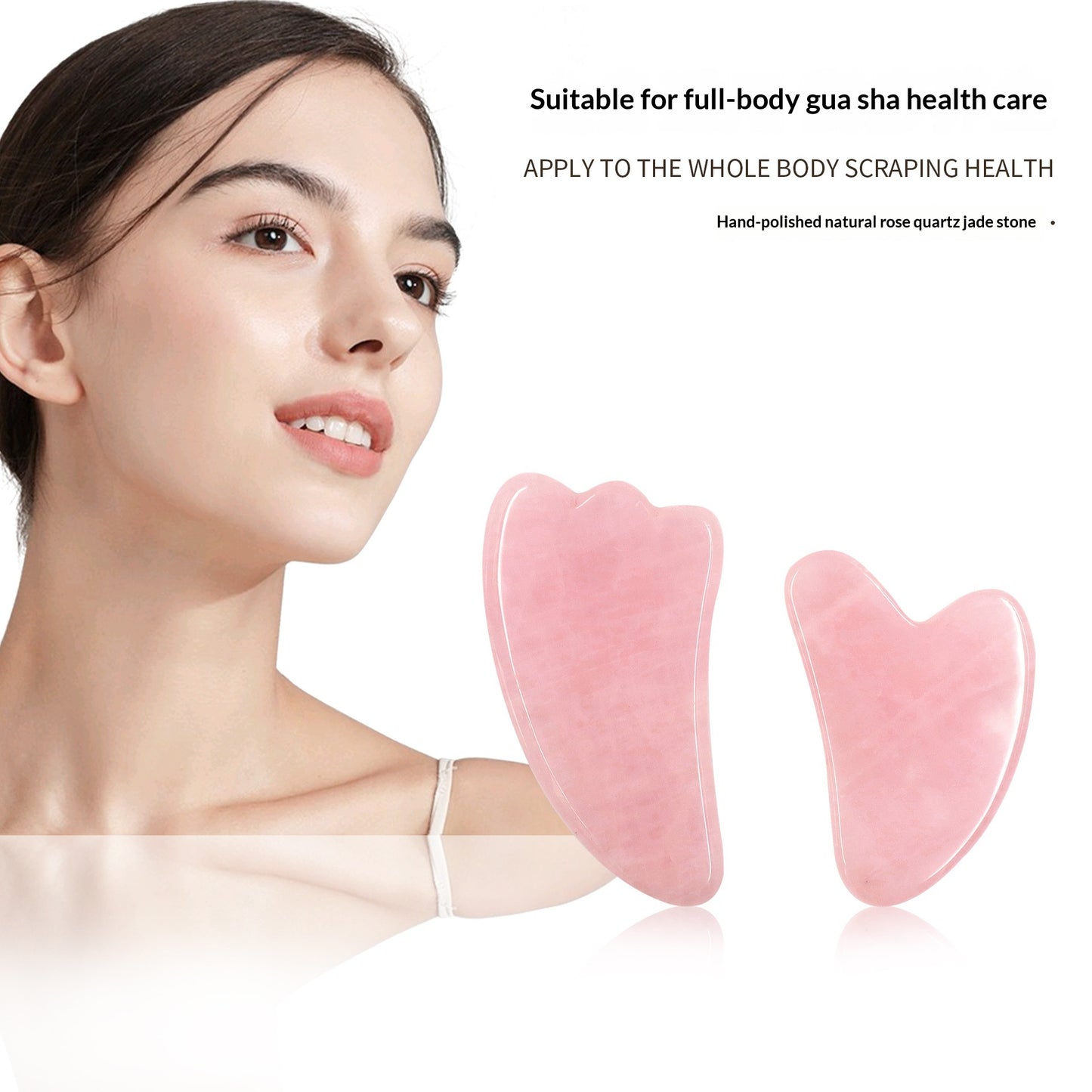 Massaggiatore Gua Sha Viso e Schiena in Giada e Quarzo Rosa